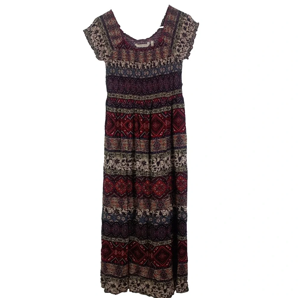 Soft Surrounding Women's Marcelo Smocked Maxi Dress XS Mixed Print Boho Gypsy